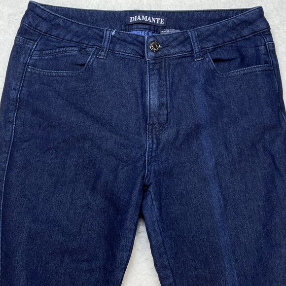 Diamante Jeans Womens Size 11 Blue Ankle Length Mid Rise Dark Wash Denim 29x26 - Picture 2 of 11